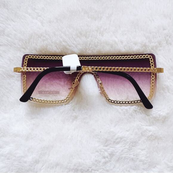 Christine Purple & Gold Chain Oversized Shield Sunglasses - Picture 9 of 11